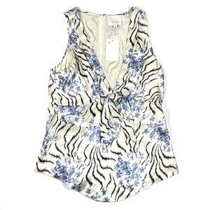 NWT cinq a sept silk sleeveless printed v-neck top